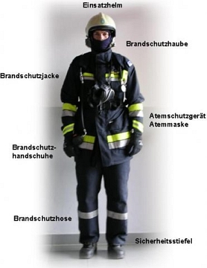 Schutzbekleidung eines Feuerwehrmannes bei Brandeinsätzen
